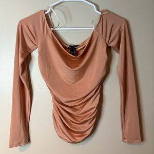 Forever 21 Blush Scoop Neck Ruched Long Sleeve Crop Top NWOT